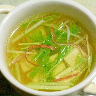 簡単♪ほっこり♪水菜とカニカマと豆腐の中華スープ